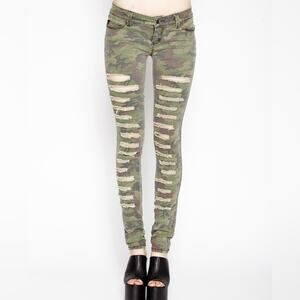 NEW TRIPP NYC Shredded Skinny Camo Pants Jeans Green Size 3 Grunge Street Goth